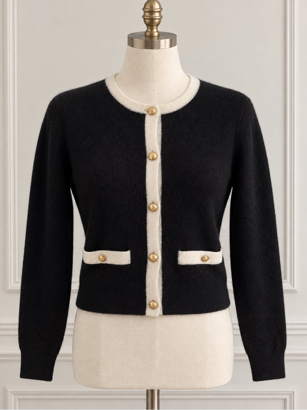 J. Crew NWT Black Cardigan  Cream Trim and Gold Buttons 100 % cashmere sz S
